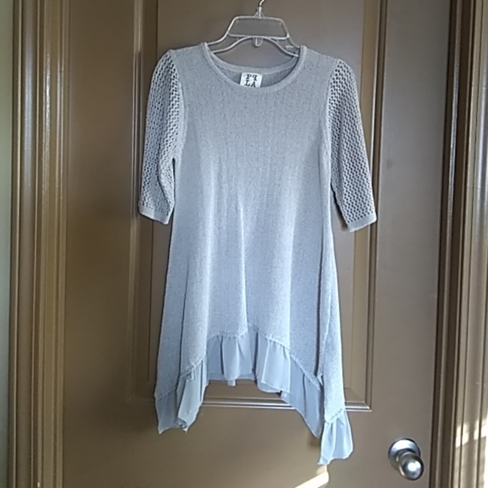 PPLA Grey Assymetrical Sweater With Mesh Sleeves